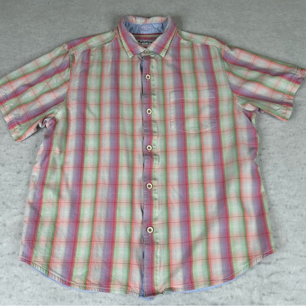 Tommy Bahama Very Berry Ombre Isles Shirt Men’s Size Large Plaid 100% Silk - Picture 3 of 9